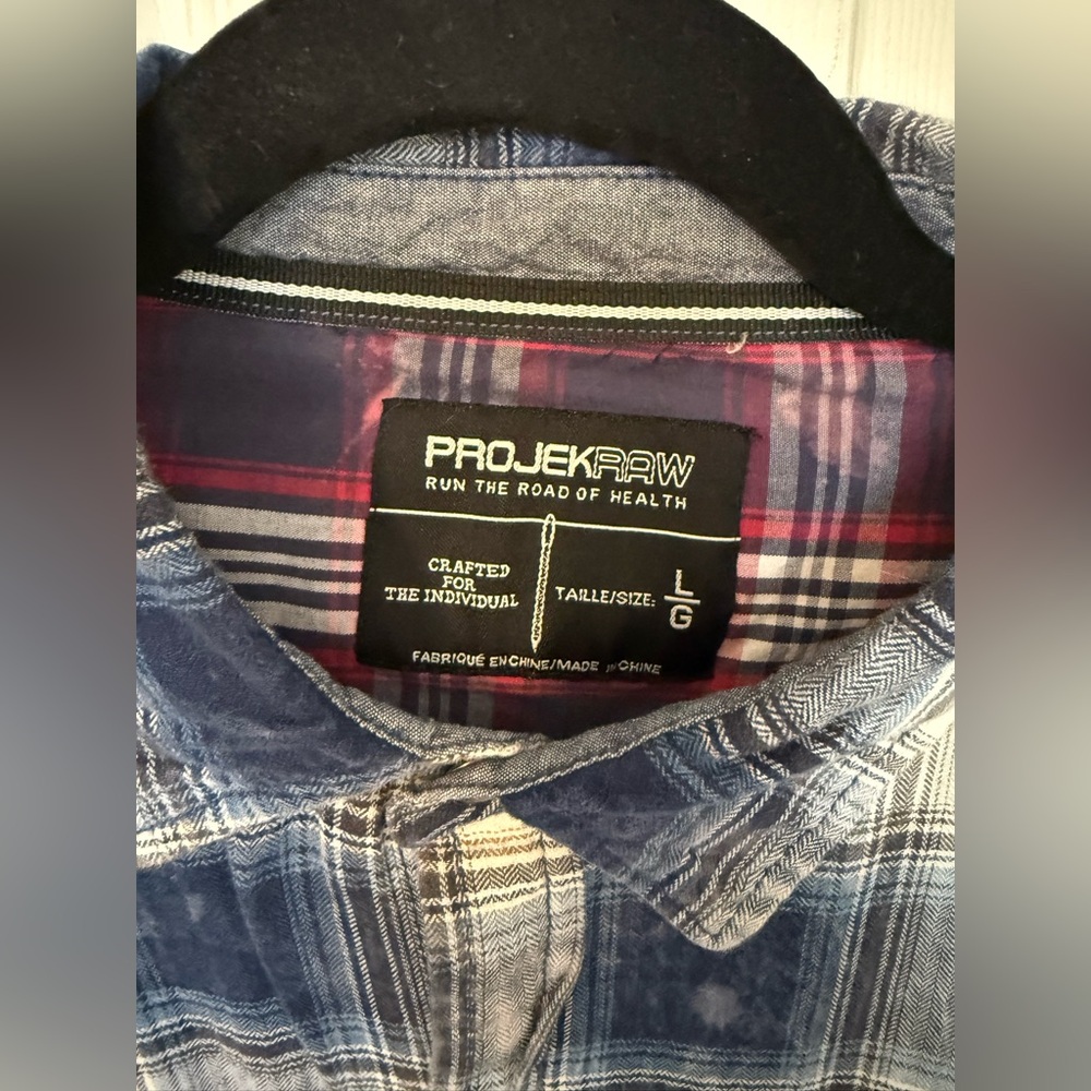 Projek Raw Men's Blue Plaid Casual Button Down Shirt